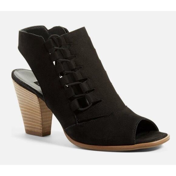 PAUL GREEN Mindy Block Heel Bootie Peep Toe Sandal Black Leather Women’s Size 7 - Picture 1 of 12